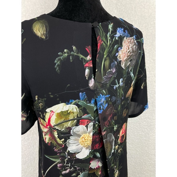 ADAM LIPPES • Black/Multi Floral Print Silk T-Shirt Blouse - Picture 6 of 13